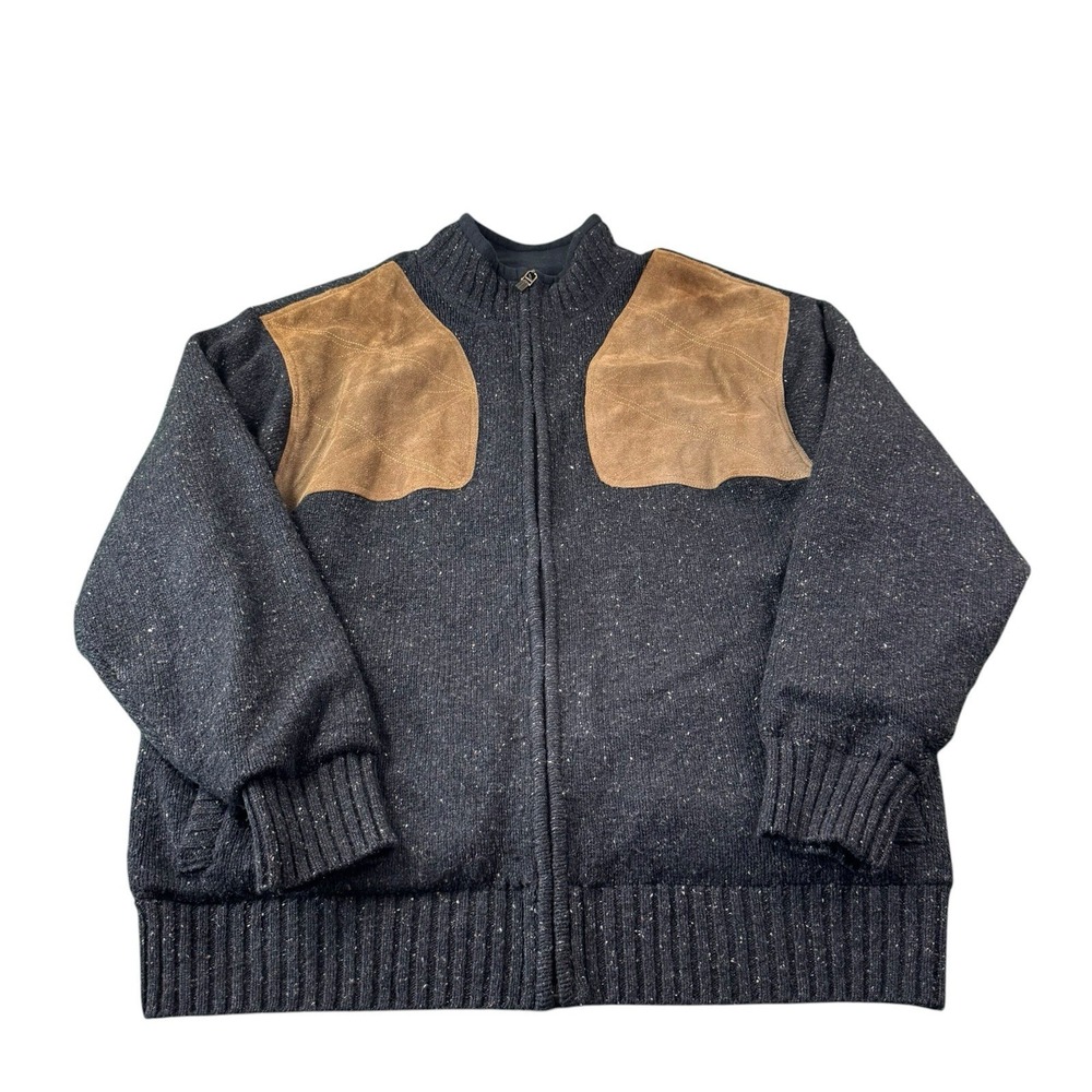 Orvis Signature Fowl Weather Full Zip Wool Cashmere Suede Sweater Size Large